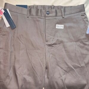 Perry Ellis Mens Stretch Chino Pants 33x32 Taupe Brown Flat Front New With Tags